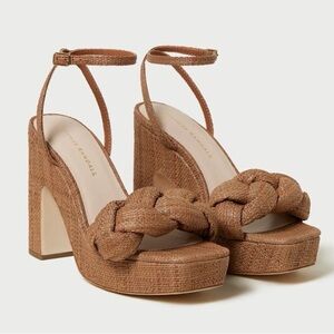 Loeffler Randall Fae Braided Raffia Brown‎ Woven Natural Platform Heel Sandal 10